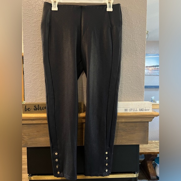 Nygard Luxe Pants - Nygard Luxe Slims black “ leather textured” leggings.  Decorative button Size M